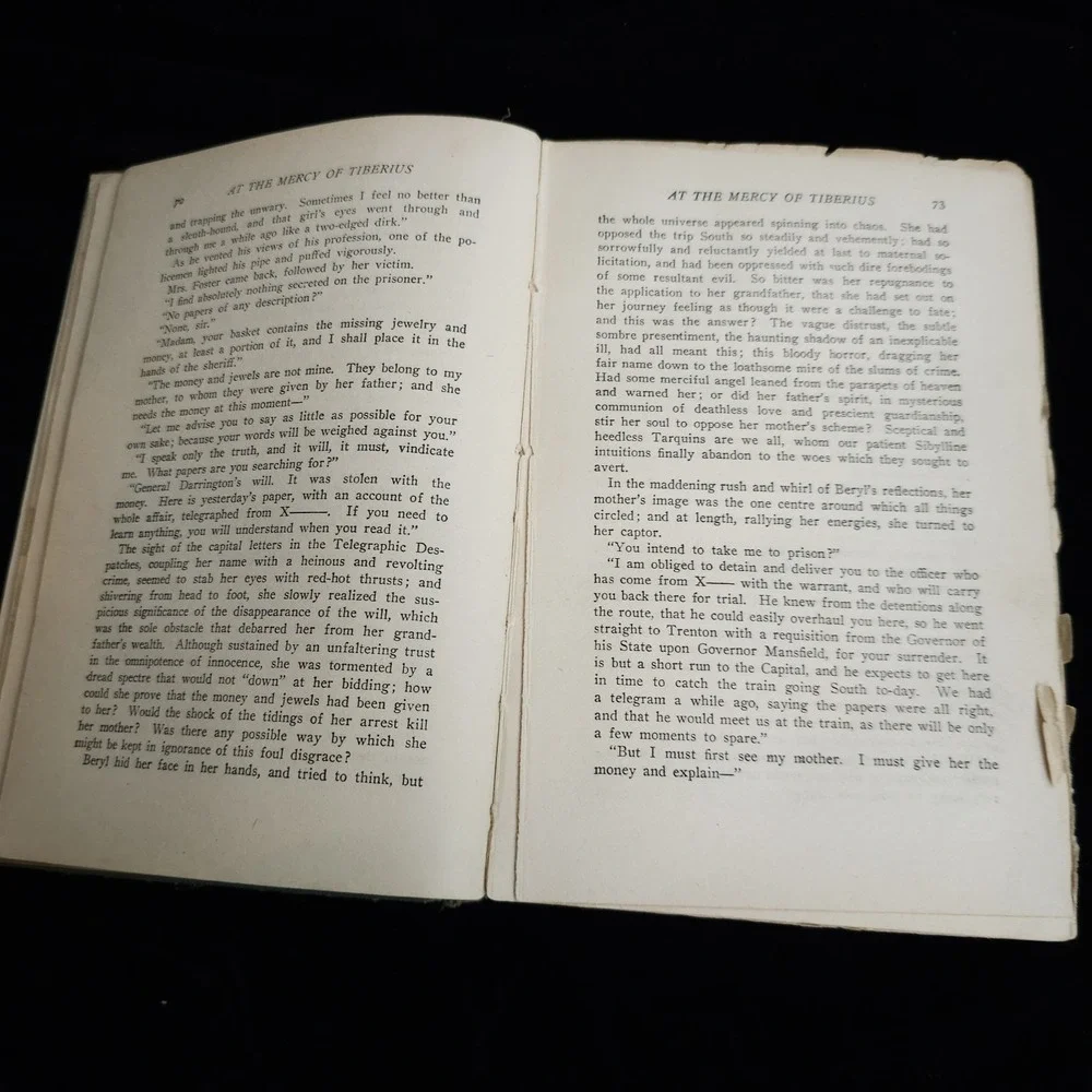 At the Mercy of Tiberius Hard Cover Book 1887 Antiquarian Antique Novel Augusta